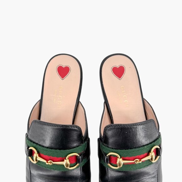 Gucci Princetown Horsebit Loafer Mule EU 38 US 8 Black Leather Flat Web Stripe - Picture 4 of 13